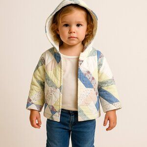 Handmade One-of-a-Kind Upcycled Quilt Toddler Hooded Coat | Patchwork Pastel 12-